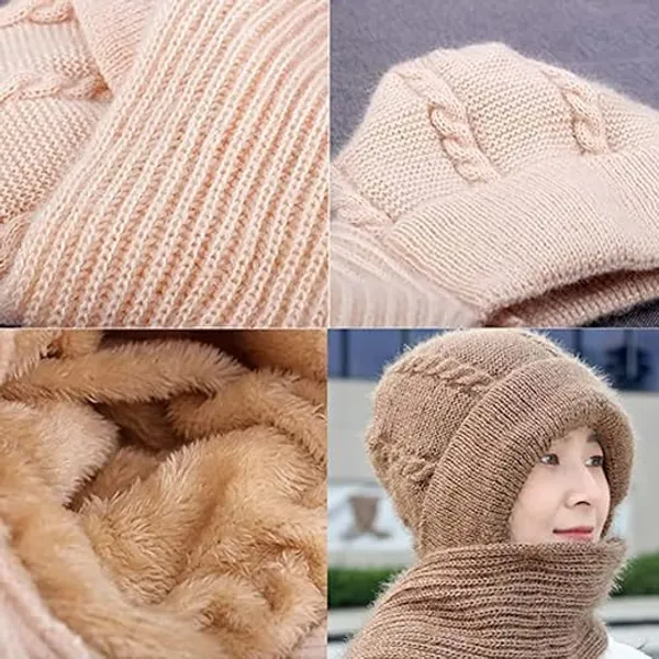 2-In-1_Winter_Beanie_Hat_With_Scarf_–_Warm_Knitted_Cap_With_Integrated_Ear_Protection,_Windproof_Stretchy_Scarf_Hat_For_Women_(1Pc,_Multicolor)