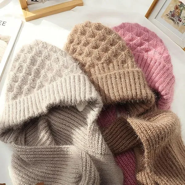 2-In-1_Winter_Beanie_Hat_With_Scarf_–_Warm_Knitted_Cap_With_Integrated_Ear_Protection,_Windproof_Stretchy_Scarf_Hat_For_Women_(1Pc,_Multicolor)