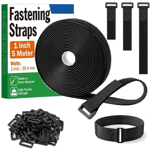 Hook_And_Loop_Straps_With_25_Buckles,_Adjustable_Velcro_Ties_For_Cable_Cord_And_Wire_Organizer,_Multipurpose_Hook_And_Loop_Securing_Fastener_Ties,_Free_Cut_Length,_Reusable_Cinch_Strap(5M_X_1In)