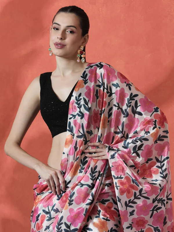 Pre-Draped_Ready_to_Wear_Chinnon_Fabric_Digital_Printed_Saree_With_Unstiched_Blouse