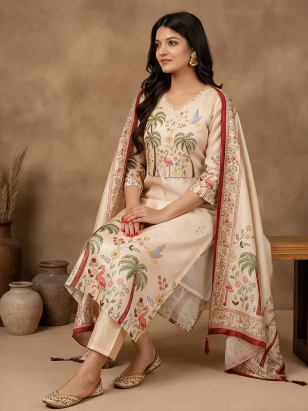 New_Embroidered_Beads_Work_Viscose_Assam_Silk_Kurta_Set
