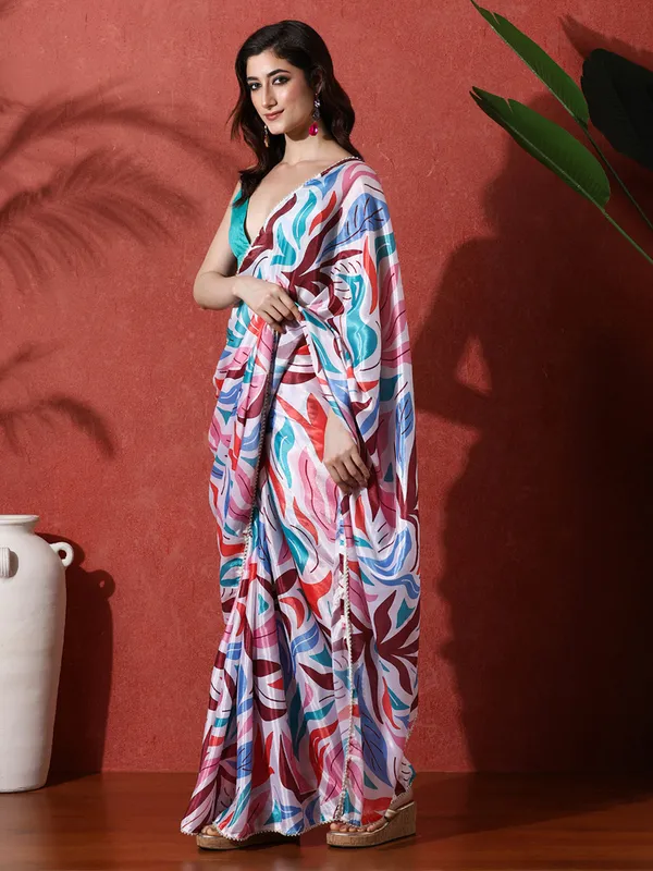 Pre-Draped_Ready_to_Wear_Chinnon_Fabric_Digital_Printed_Saree_With_Unstiched_Blouse