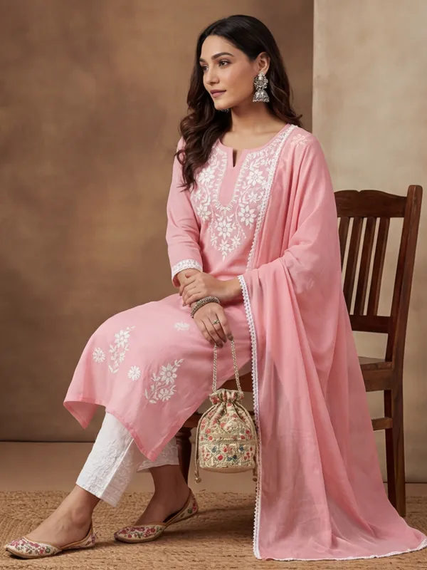 New_Embroidered_Lakhnavi_Work_Cotton_Kurta_Set