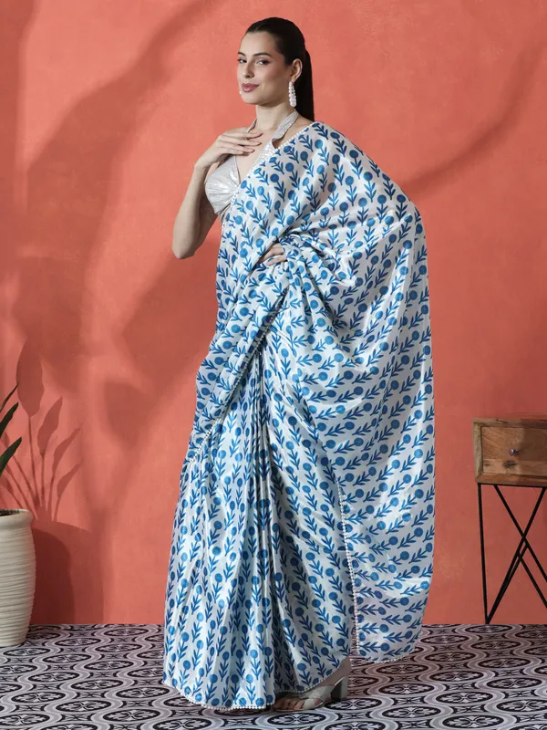 Pre-Draped_Ready_to_Wear_Chinnon_Fabric_Digital_Printed_Saree_With_Unstiched_Blouse
