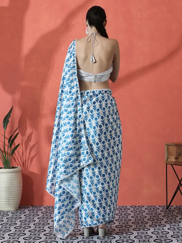Pre-Draped_Ready_to_Wear_Chinnon_Fabric_Digital_Printed_Saree_With_Unstiched_Blouse