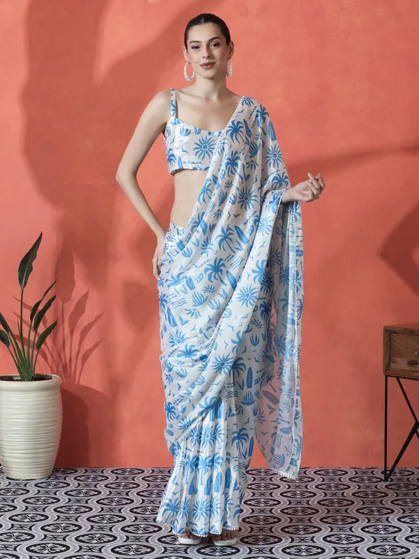 Pre-Draped_Ready_to_Wear_Chinnon_Fabric_Digital_Printed_Saree_With_Unstiched_Blouse