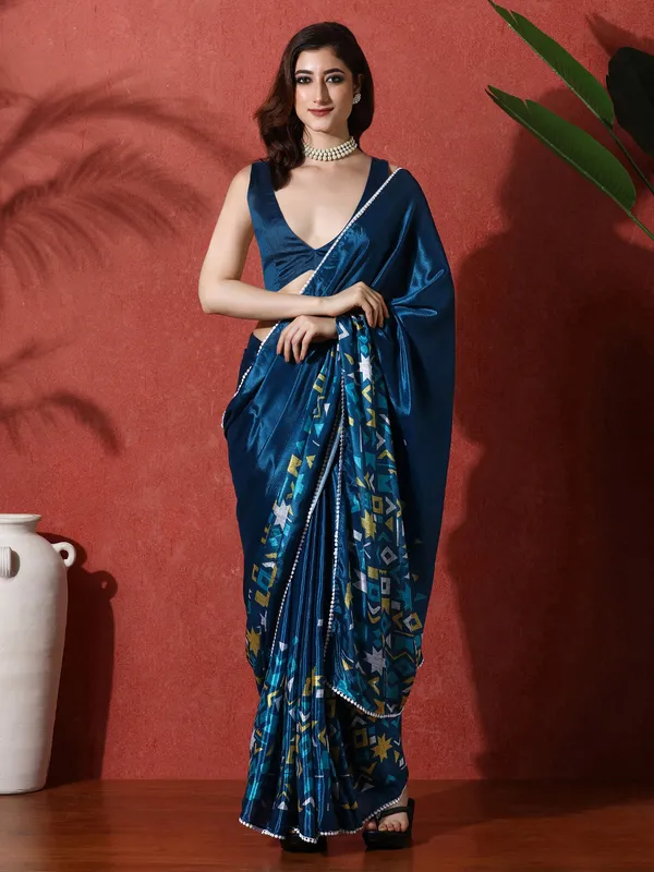 Pre-Draped_Ready_to_Wear_Chinnon_Fabric_Digital_Printed_Saree_With_Unstiched_Blouse