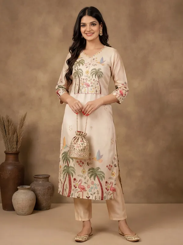 New_Embroidered_Beads_Work_Viscose_Assam_Silk_Kurta_Set