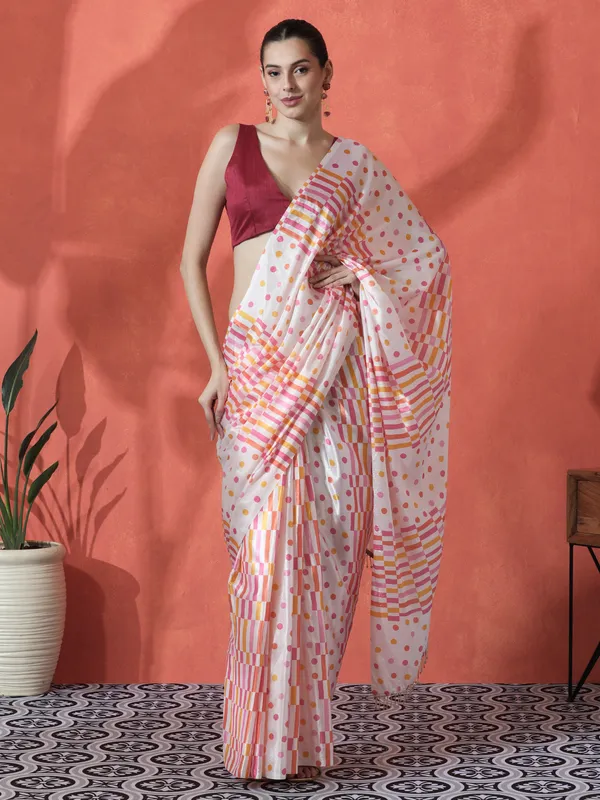 Pre-Draped_Ready_to_Wear_Chinnon_Fabric_Digital_Printed_Saree_With_Unstiched_Blouse