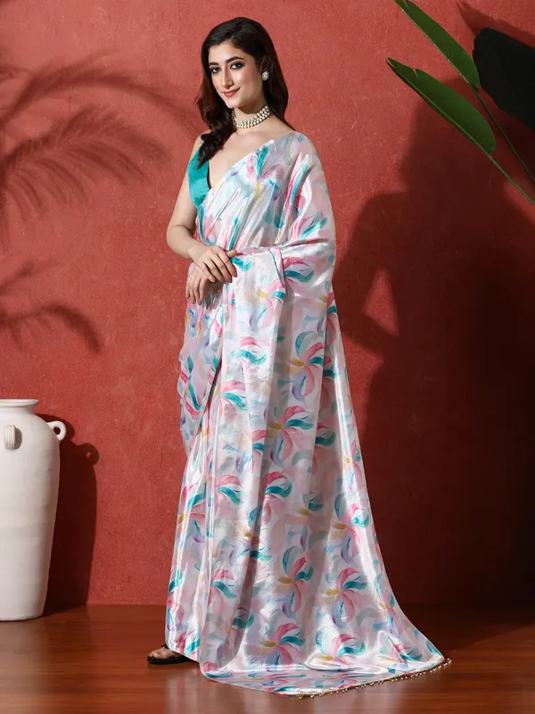 Pre-Draped_Ready_to_Wear_Chinnon_Fabric_Digital_Printed_Saree_With_Unstiched_Blouse