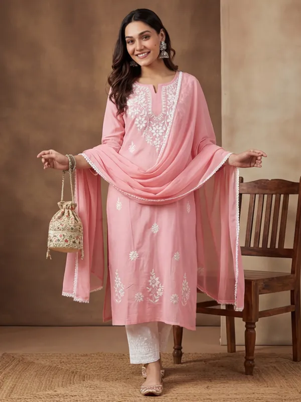 New_Embroidered_Lakhnavi_Work_Cotton_Kurta_Set