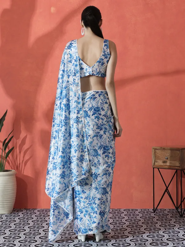 Pre-Draped_Ready_to_Wear_Chinnon_Fabric_Digital_Printed_Saree_With_Unstiched_Blouse