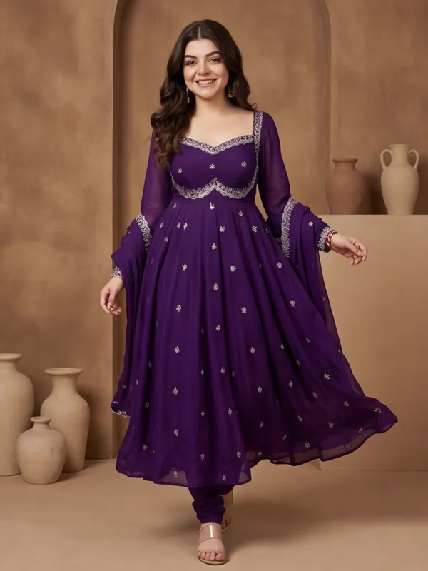 New_Embroidered_Work_&_Printed_Georgette_Kurta_Set