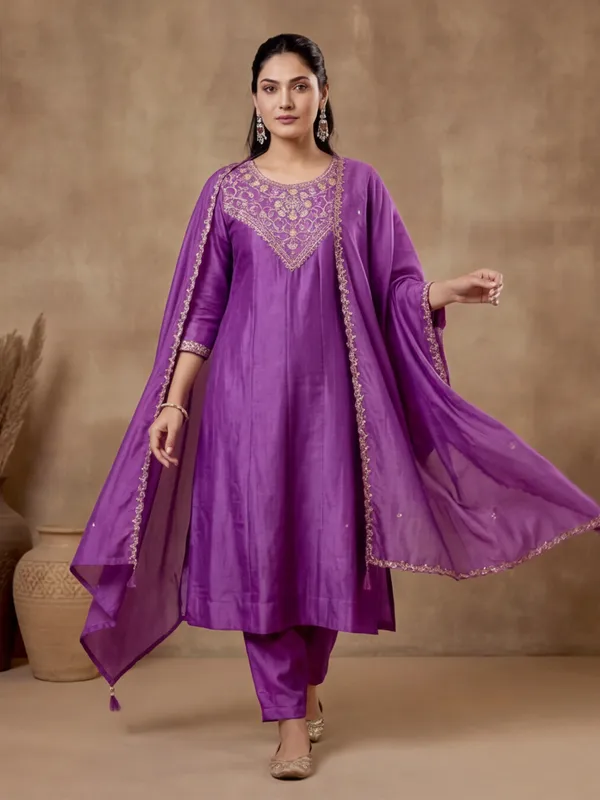 Women_Embroidered_Vichitra_Silk_Flared_kurta_set
