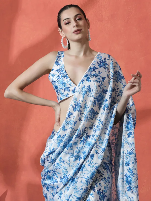 Pre-Draped_Ready_to_Wear_Chinnon_Fabric_Digital_Printed_Saree_With_Unstiched_Blouse