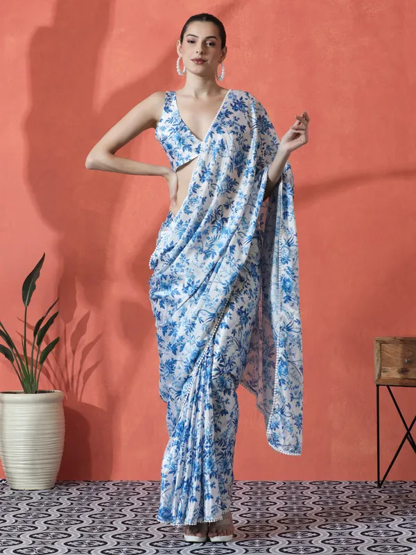 Pre-Draped_Ready_to_Wear_Chinnon_Fabric_Digital_Printed_Saree_With_Unstiched_Blouse
