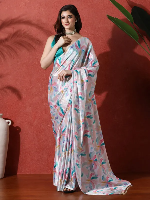 Pre-Draped_Ready_to_Wear_Chinnon_Fabric_Digital_Printed_Saree_With_Unstiched_Blouse
