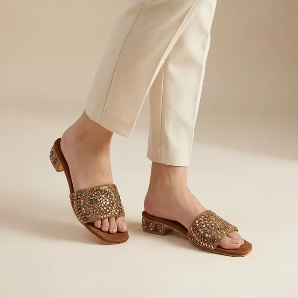 Embellished_Golden_Flat_Sandals_With_Colorful_Stone_Work