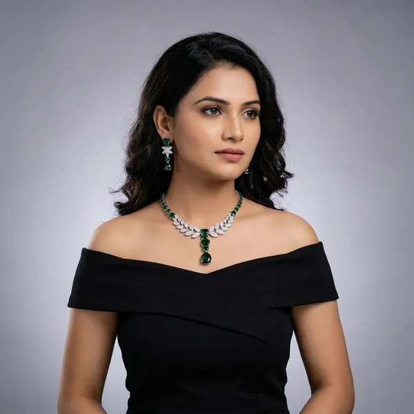 Silver_And_Green_Alloy_Statement_Necklace_Set_For_Women