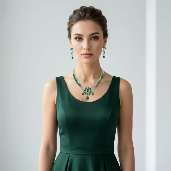 Green_And_Silver_Alloy_Necklace_Set_For_Women