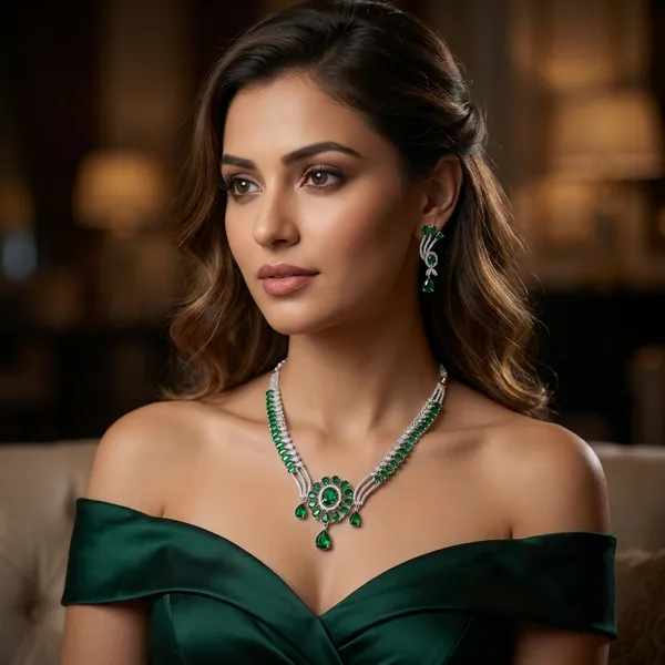 Green_And_Silver_Alloy_Necklace_Set_For_Women