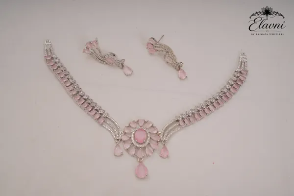 Peach_Alloy_Floral_Necklace_Set_For_Women