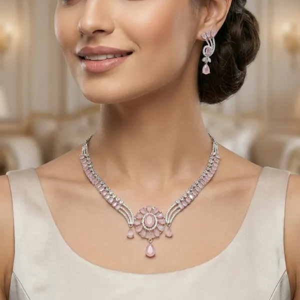 Peach_Alloy_Floral_Necklace_Set_For_Women