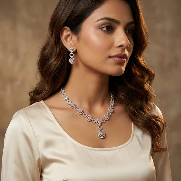 Pink_And_Silver_Alloy_Circle_Necklace_Set_For_Women