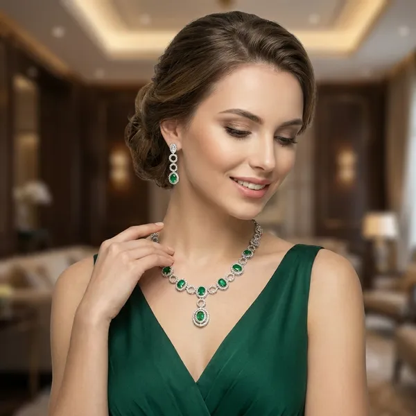 Silver_And_Green_Alloy_Infinity_Necklace_Set_For_Women