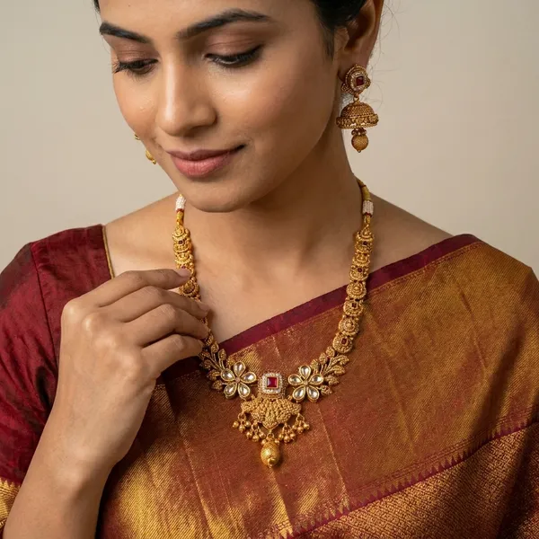 Gold-Plated_Alloy_Jhumki_Necklace_Set_For_Women