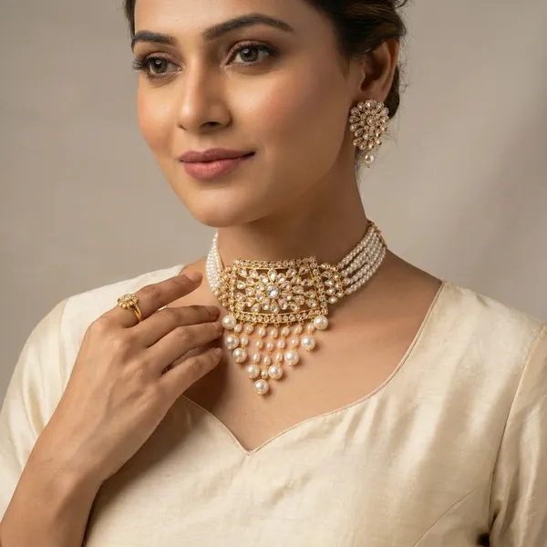 Off_White_And_Golden_Alloy_Pearl_Choker_Set_For_Women