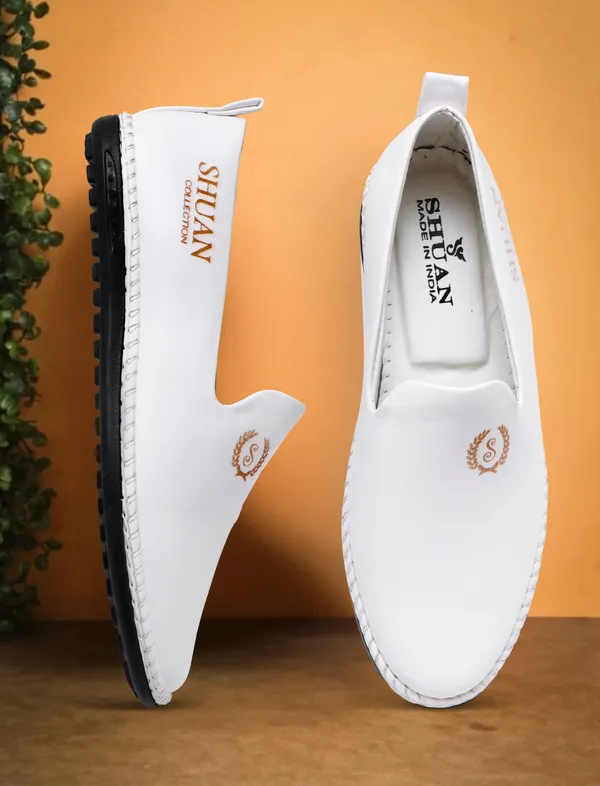 White_Synthetic_Leather_Loafers_Loafers_For_Men