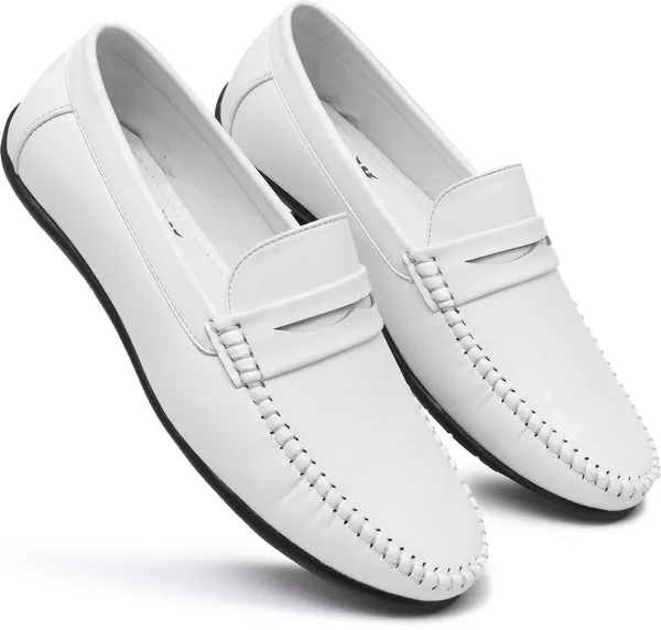 White_Synthetic_Leather_Loafers_Loafers_For_Men