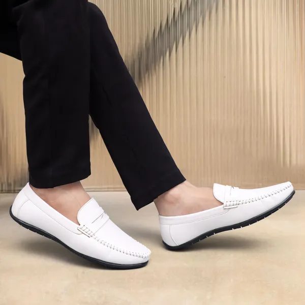 White_Synthetic_Leather_Loafers_Loafers_For_Men