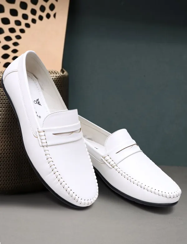 White_Synthetic_Leather_Loafers_Loafers_For_Men