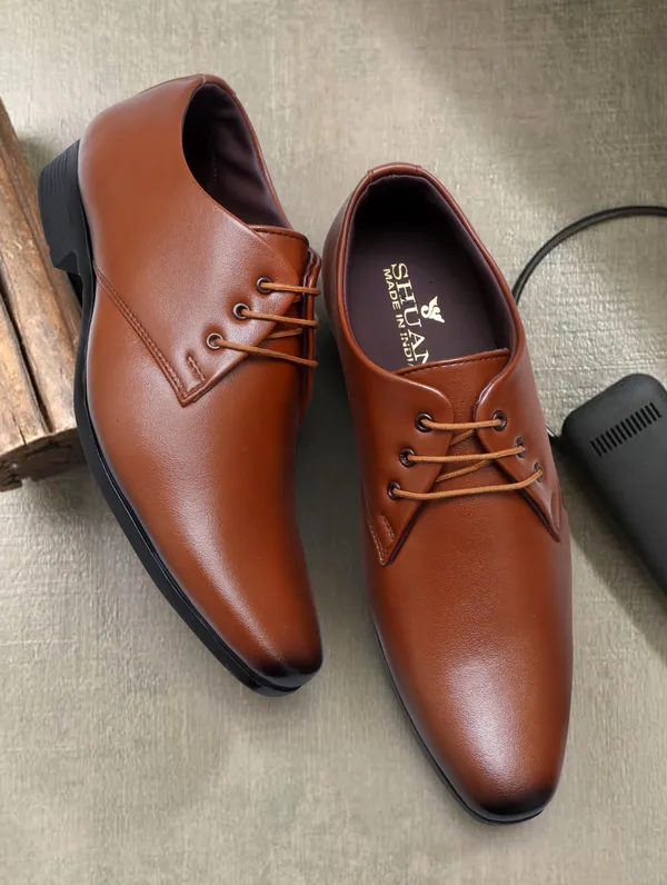 Tan_Synthetic_Leather_Derby_Shoes_For_Men