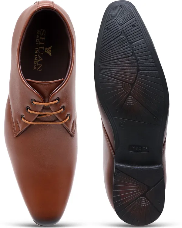 Tan_Synthetic_Leather_Derby_Shoes_For_Men