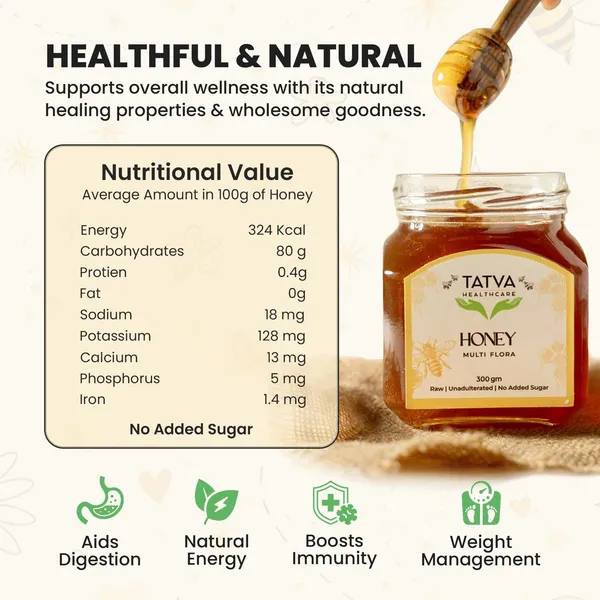 Rare_Multi_Flora_Honey_300g_|_Glass_Jar_|_Free_Wooden_Dipper_|_NMR_Tested_&_Pure_|_Unprocessed_&_Unpasteurized_|_Healthy_Sugar_Alternative_|_Shivalik_Hills_|_Tatva_Healthcare