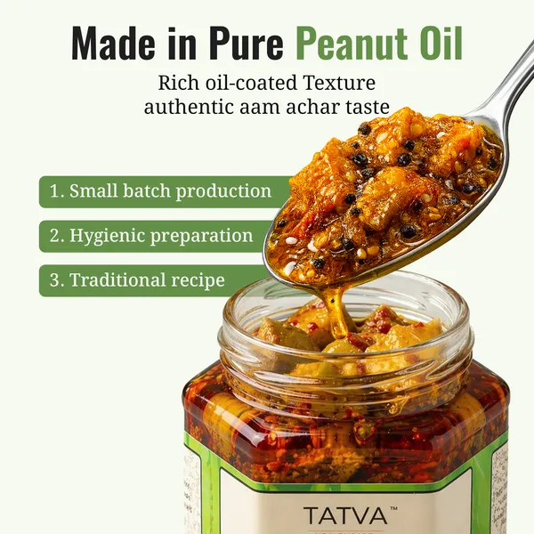 Tatva_Homemade_Mango_Pickle_In_Peanut_Oil_|_No_Preservatives,_No_Fillers_|_Traditional_Handcrafted_Aam_Achar_|_Authentic_Taste_|_100%_Homemade_|_Glass_Jar