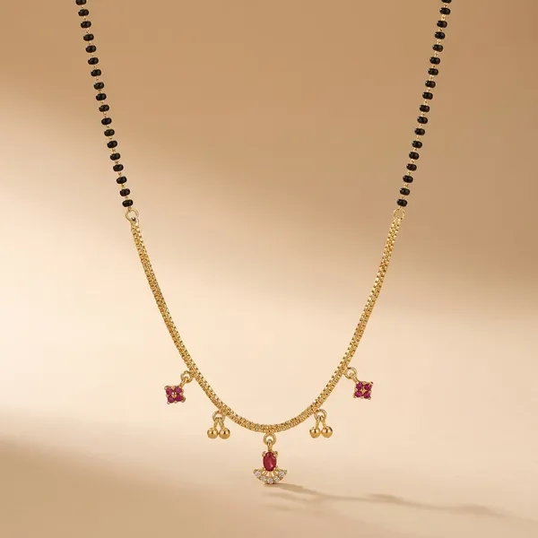 Black_And_Gold_Mangalsutra_Necklace_With_Pink_Stone_Pendant