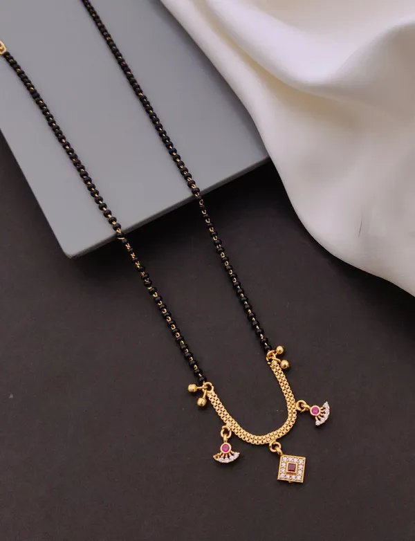 Gold-Plated_Black_Bead_Mangalsutra_With_Pink_Stone_Charms