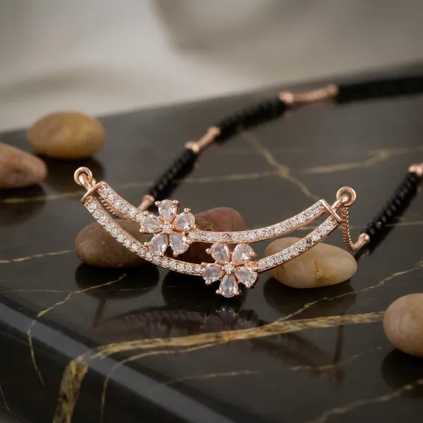 Rose_Gold_Floral_Mangalsutra_Necklace_With_Black_Beads