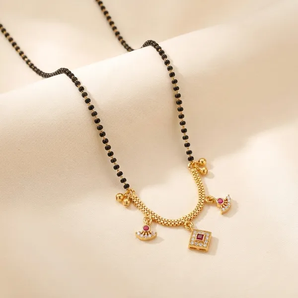 Gold-Plated_Black_Bead_Mangalsutra_With_Pink_Stone_Charms