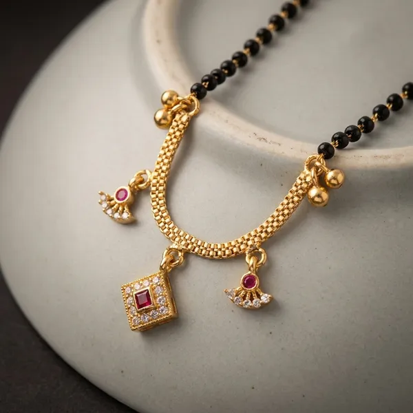 Gold-Plated_Black_Bead_Mangalsutra_With_Pink_Stone_Charms