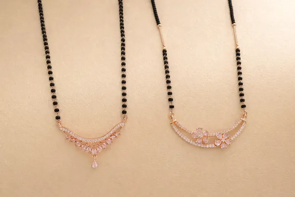 Rose_Gold_Leaf_Mangalsutra_Necklace_With_Black_Beads_And_Crystal_Floral_(Pack_Of_2)