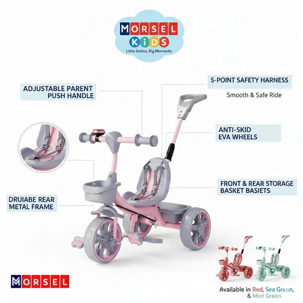 Morsel_Kids_Pink_Tricycle_With_Parent_Push_Handle_And_Safety_Features