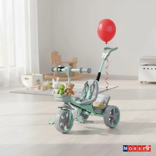 Morsel_3-In-1_Kids_Tricycle_With_Parent_Push_Handle_-_Green_&_Grey