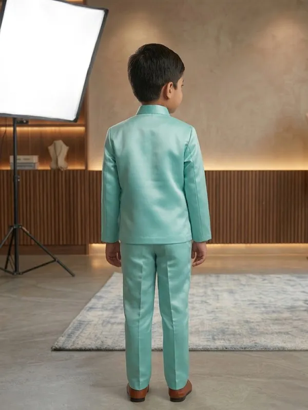 Green_White_Indo_Western_Set_For_Boys_With_Beaded_Necklace_(Mala)