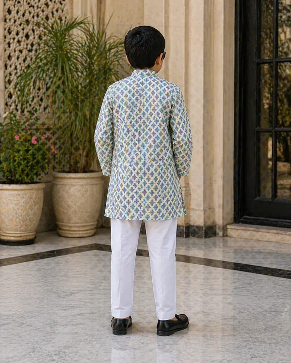 Green_And_Yellow_Printed_Regular_Fit_Kurta_Pajama_Set