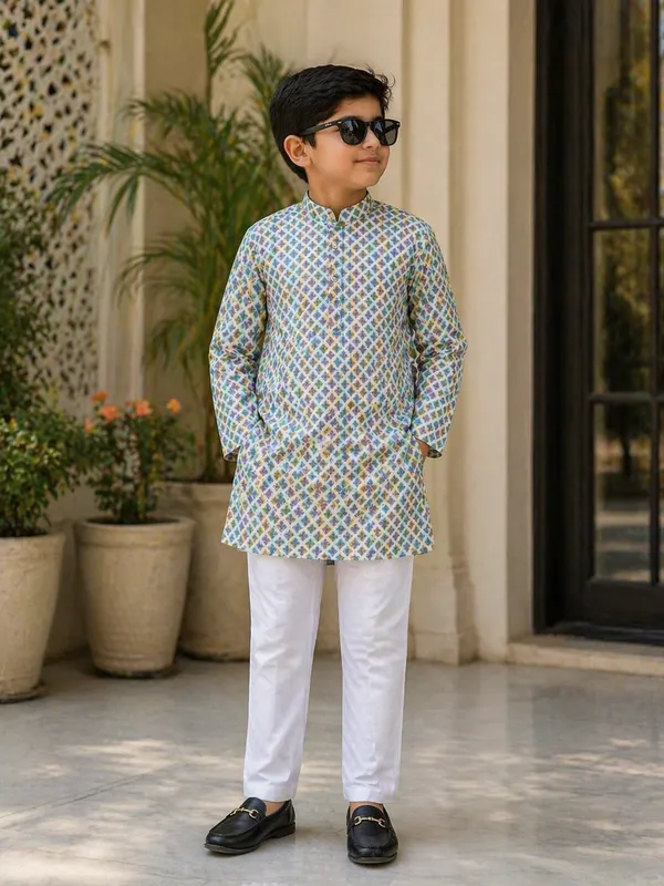 Green_And_Yellow_Printed_Regular_Fit_Kurta_Pajama_Set